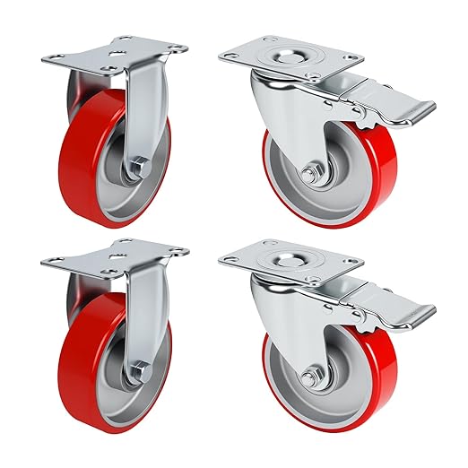 4 Inch Caster, Heavy Duty Caster Wheels Set of 4, Load 2000 Lbs, Polyurethane by Unknown