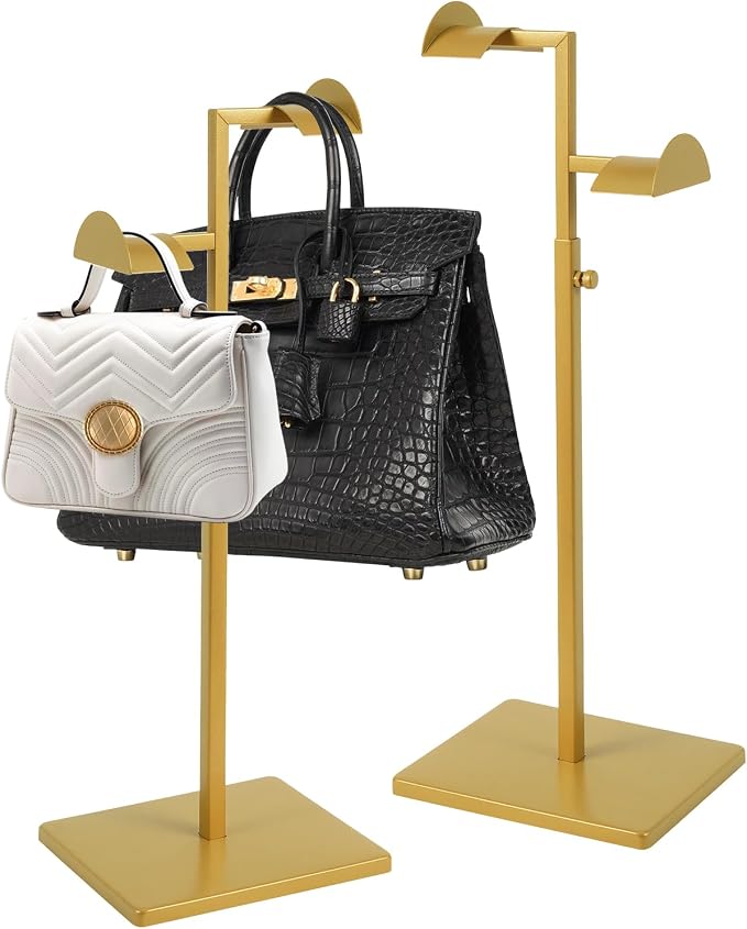 2 Pack Purse Holder for Closet, Dual Hook Purse Stands for Display, Stainless by Displaystand