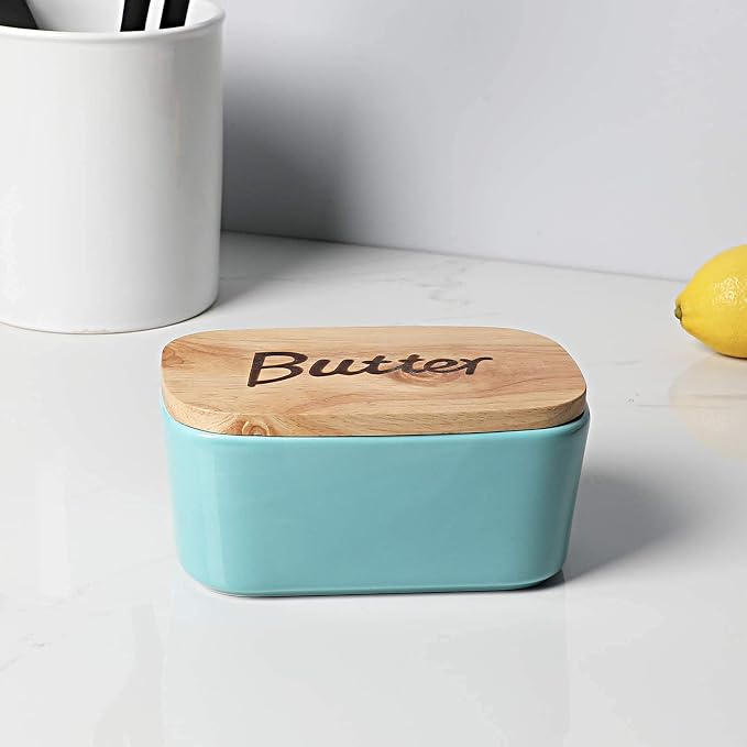 Ceramics Butter Dish with Wooden Lid- Large Covered Butter Holder - Image 8