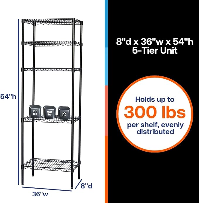 Shelving Inc. 8" d x 36" w x 54" h Black Wire Shelving - Image 2
