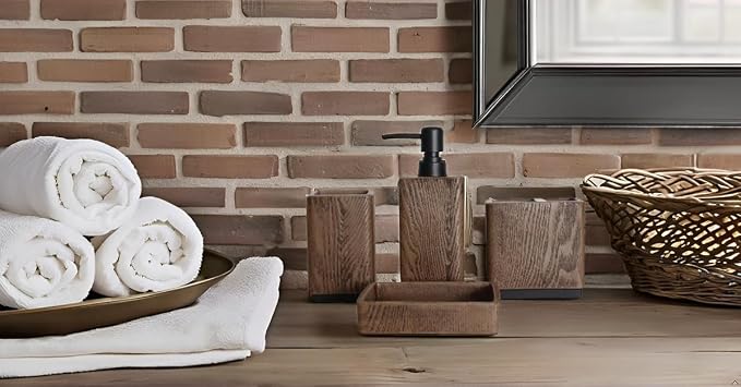 Hymmah Wood Grain Design Bathroom Accessories Set, Farmhouse Bathroom Decor - Image 7