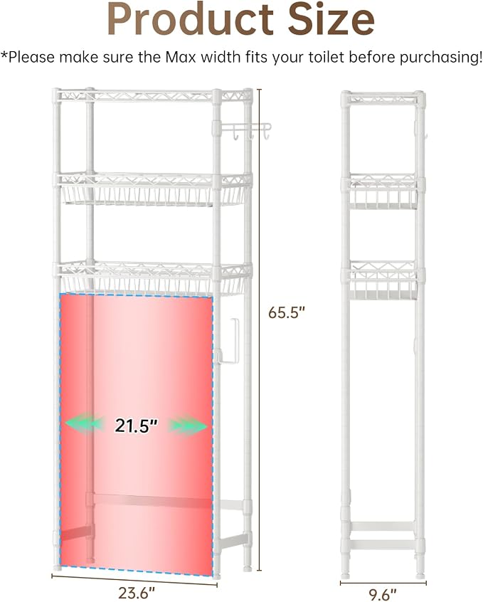 3-Tier Over-The-Toilet Storage Shelf, Heavy-Duty Adjustable Bathroom Rack - Image 3