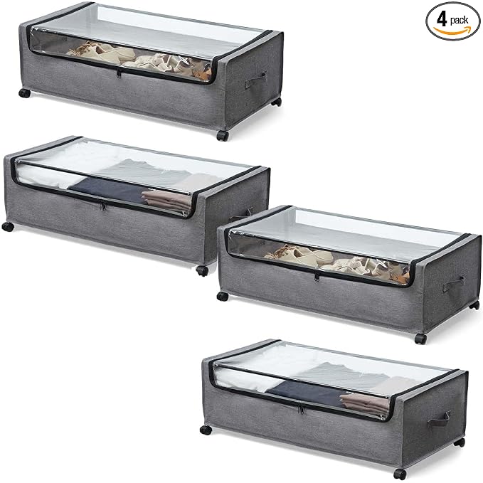 4-Packs Under Bed Storage with Wheels, Under The Bed Storage Drawers On Wheels by FOUCSSOMEI