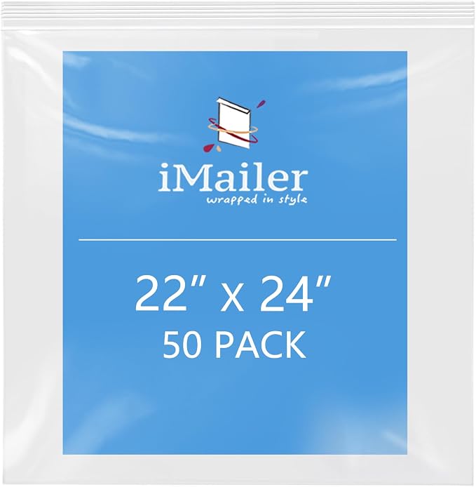 iMailer- 22" x 24" 50 Pack- 2 Mil Resealable Zip Bags- Clear Plastic Bags by iMailer