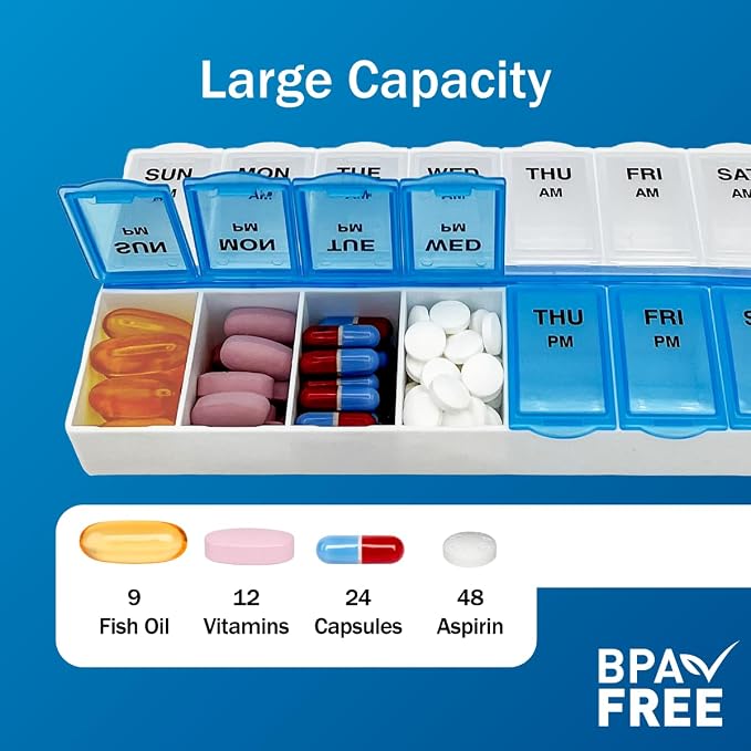 Amazon Basic Care 7-Day AM/PM Pill Organizer | Large Compartments | 2 Times - Image 3