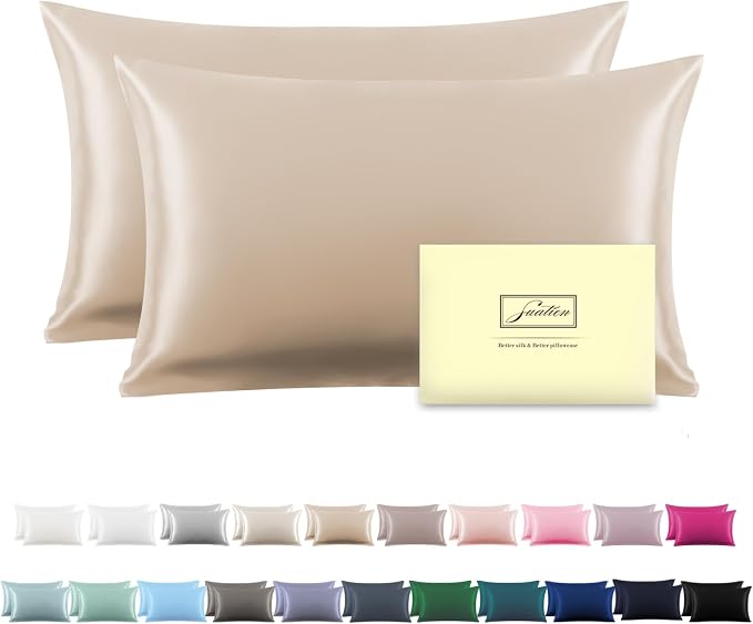 Silk Pillowcase for Hair and Skin, Breathable and Sliky 100% Silk Pillowcases by Suatien