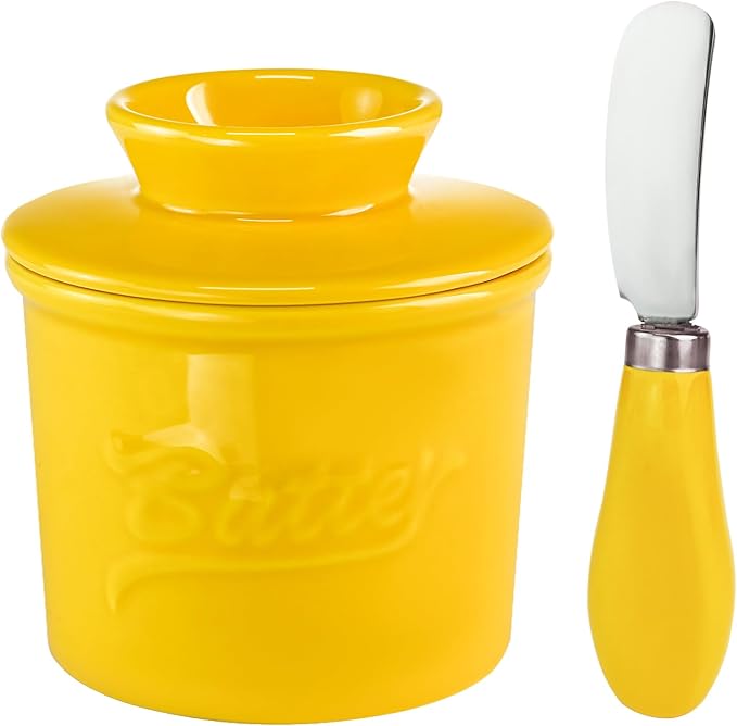 Ceramic Butter Crock with Lid & Spreader Knife, Butter Keeper by MSJGA