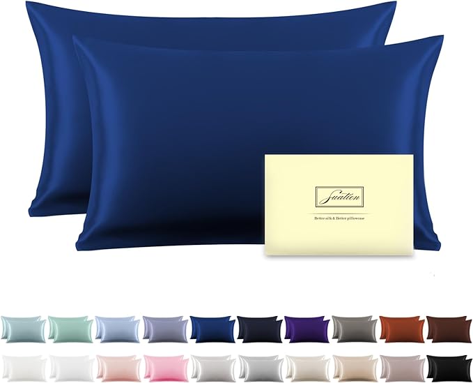 Silk Pillowcase for Hair and Skin, Breathable and Sliky 100% Standard Size by Suatien