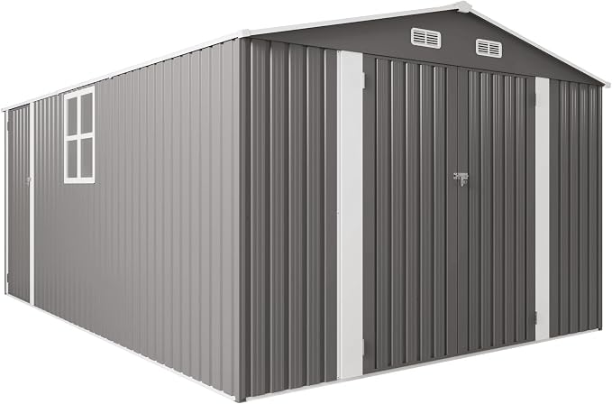 Metal Storage Shed, 10 X 14 FT Lockable Outdoor Tool Shed by Dithoko