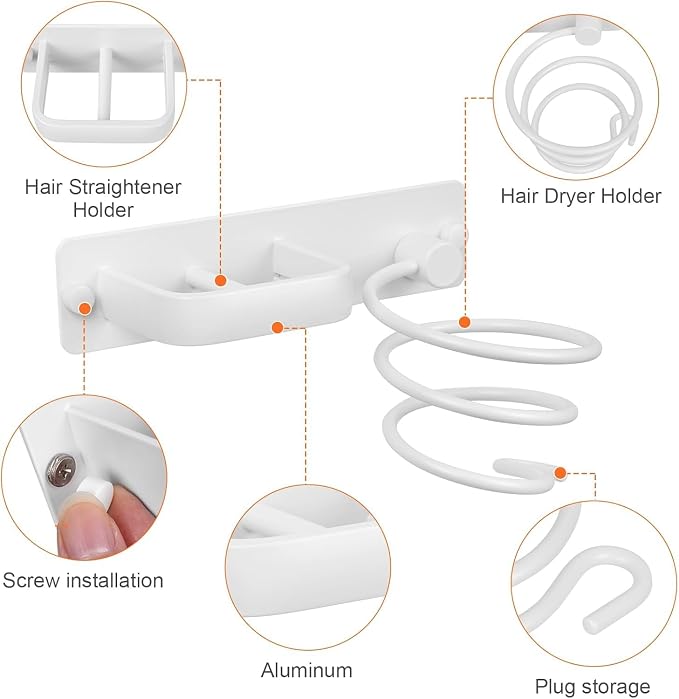 YUET Hair Dryer Holder Hairdryer Straightener Station Wall Mounted Metal Spiral - Image 2
