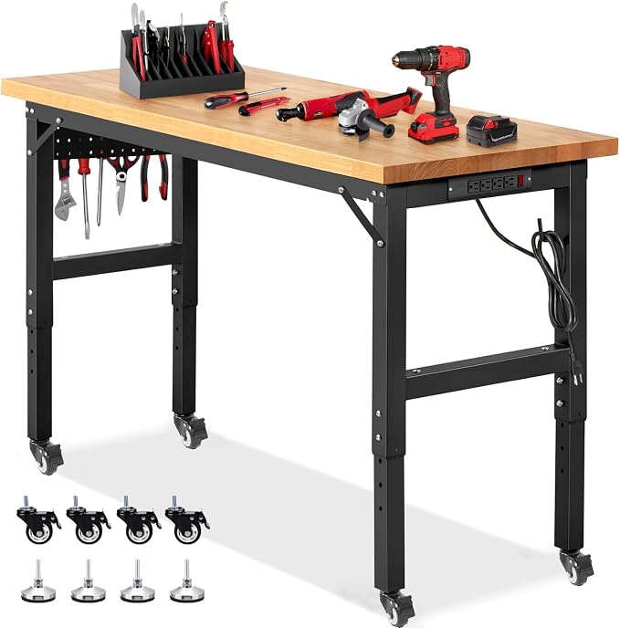 Workbench for Garage Adjustable Height 60 x 22 Inch Work Table by ENJOYWOOD