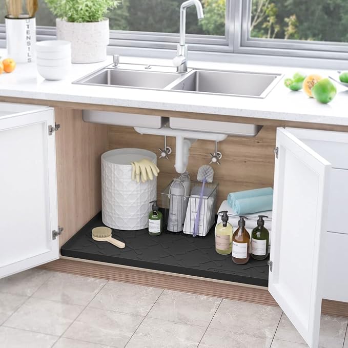 SIKADEER 28" x 22" Under Sink Mat Waterproof, Silicone Mat Kitchen Drawer Shelf - Image 2