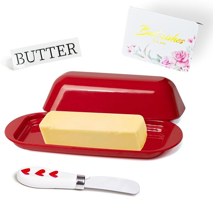 Butter Dish with Lid and Knife, Durable Countertop & Fridge Butter Keeper by Unknown