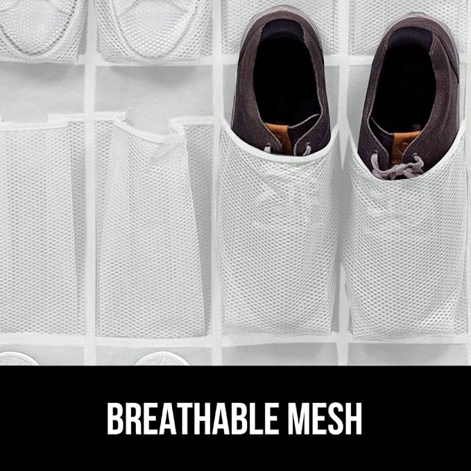 GORILLA GRIP Over the Door Shoe Organizer, 12 Large Breathable Mesh Pockets - Image 5