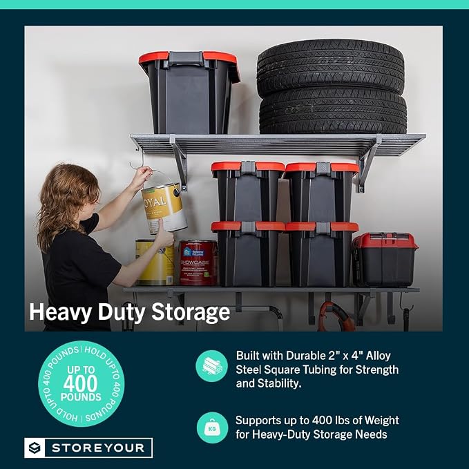 StoreYourBoard Heavy Duty Garage Shelf Wall Mount 2ft x 4ft – Wall-Mounted - Image 4