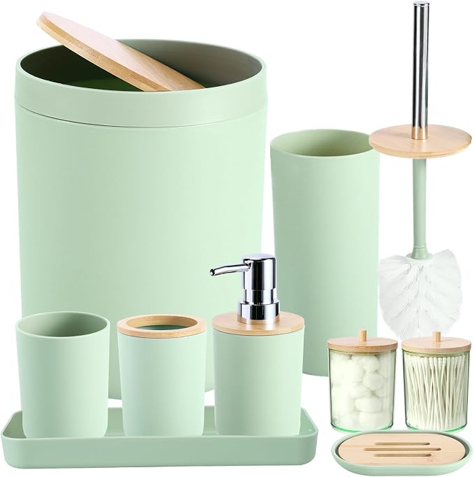 iMucci 9Pcs Pastel Green Bathroom Accessories Set - by DancingaColorfulLifeinSpiritualWorld