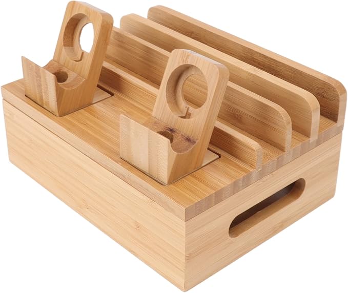 Fdit Charging Station with 5 Ports, Wood Organizer Rack with Cable Management by Fdit