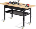48"/60'' Adjustable Workbench, Rubber Wood Top Work Bench Heavy-Duty Work Table by PolarAurora