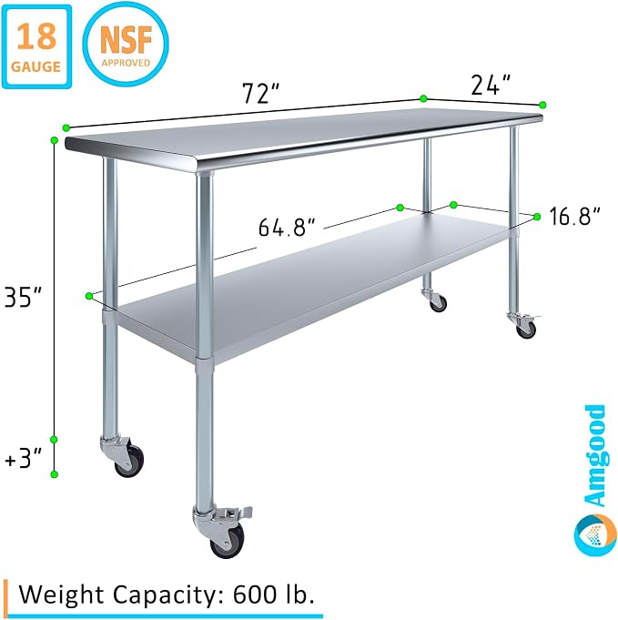 AmGood 24" x 72" Stainless Steel Work Table - Image 3