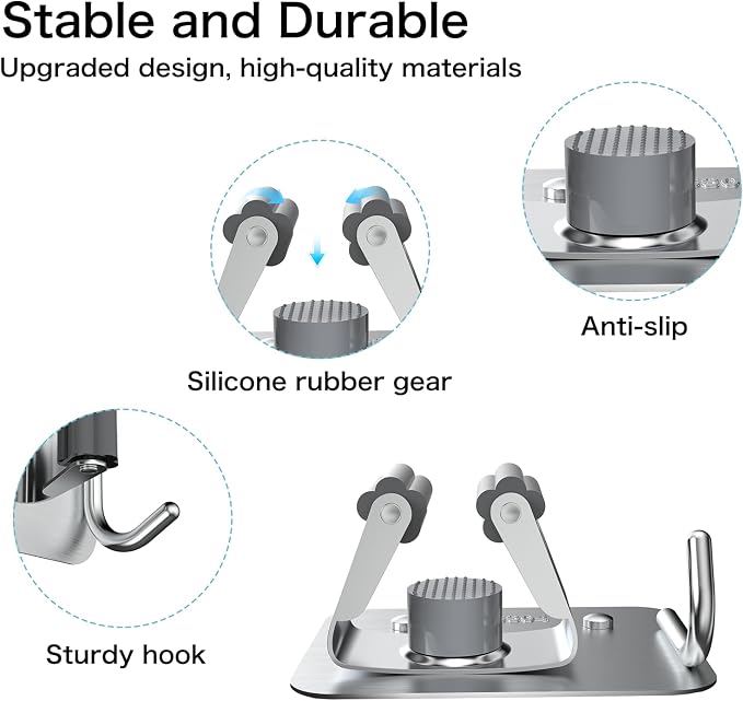 nacena Broom Holder Wall Mount, 4 Packs Silver Stainless Steel Mop and Broom - Image 3