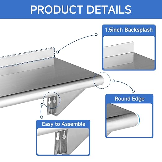 ROCKPOINT Stainless Steel Shelf 18 x 30 Inches 320lb, NSF Metal Commercial - Image 3