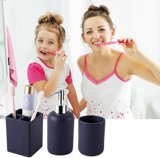 Resin 6 Pcs Navy Blue Bathroom Set Complete - Image 4