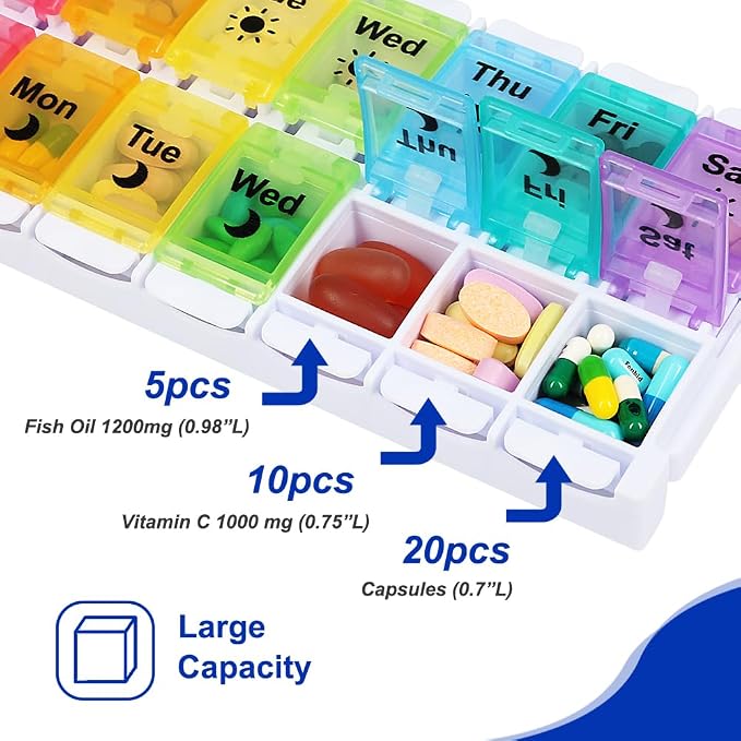 HRX Package Medicine Pill Boxes 7 Day AM/PM, Easy Fill & Open Medication - Image 5