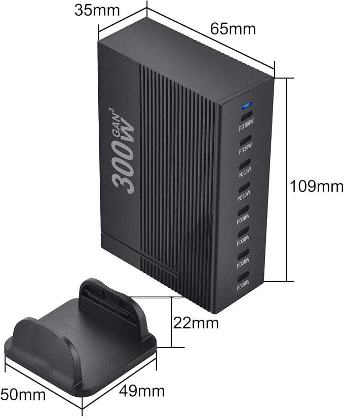 300W 8-Port GaN PD3.1 Desktop Charging Station | Intelligent Power Allocation - Image 2