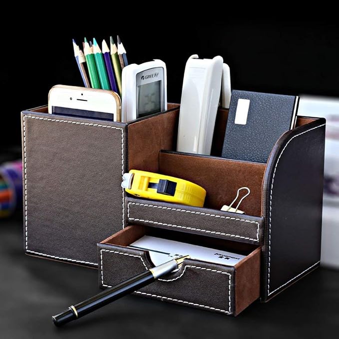 KINGFOM Desk Organizer Office Supplies Caddy Pu Leather Multi-function Storage - Image 5