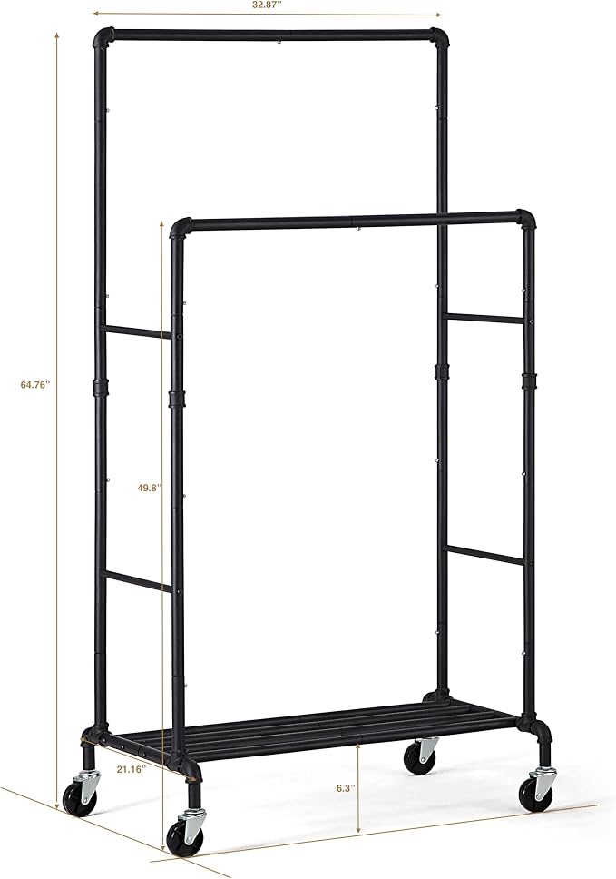 SunnyPoint Industrial Loft Style Rolling Garment Rack - Image 4