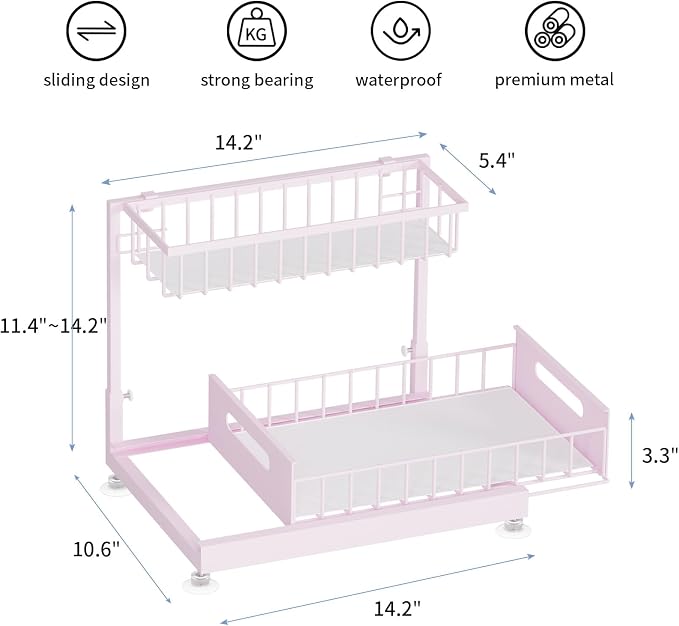 Under Sink Organizer Storage 2-Tier Premium Metal Pull-Out Racks, Height - Image 6