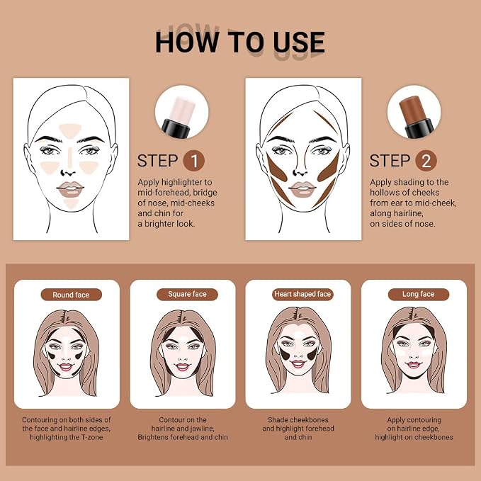 evpct 4 Colors Contour Stick Makeup Set, Cream Concealer Stick Contouring - Image 5