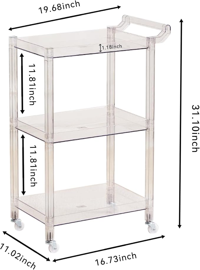 Acrylic Utility Rolling Cart, 3-Tier Clear Acrylic Storage Cart - Image 9
