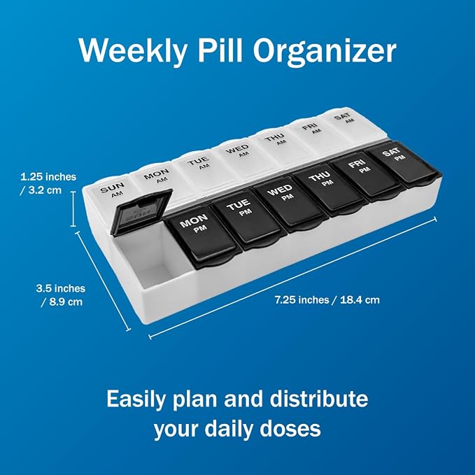 Amazon Basic Care 7-Day AM/PM Pill Organizer | Large Compartments | 2 Times - Image 2