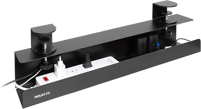 Mount-It! Clamp-On Under Desk Cable Management Tray – No-Drill Metal Cable by Mount-It