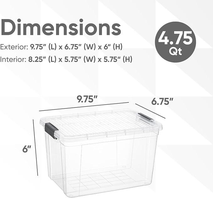 Superio Storage Bins with Lids- 8 Pack, 4.75 Qt Clear Boxes - Image 2