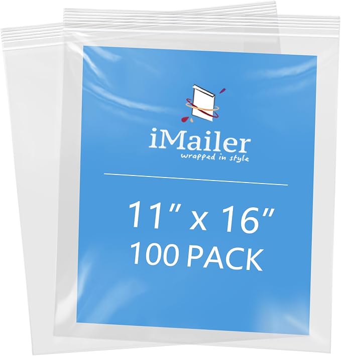 iMailer- 11" x 16" 100 Pack- 2 Mil Resealable Zip Bags- Clear Plastic Bags by iMailer