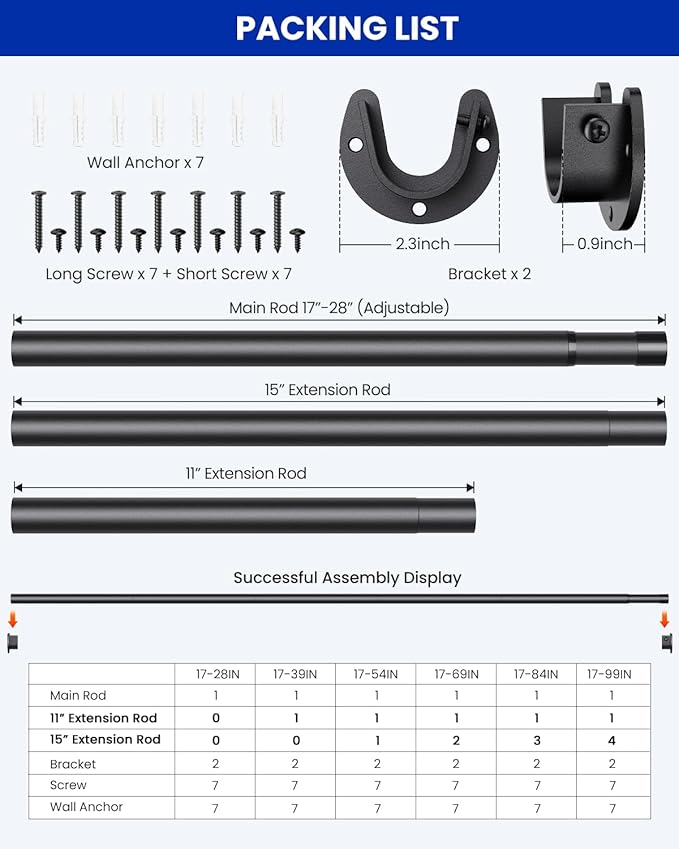 Closet Rods for Hanging Clothes, 17 to 99 Inches Stepless Adjustable Metal - Image 7