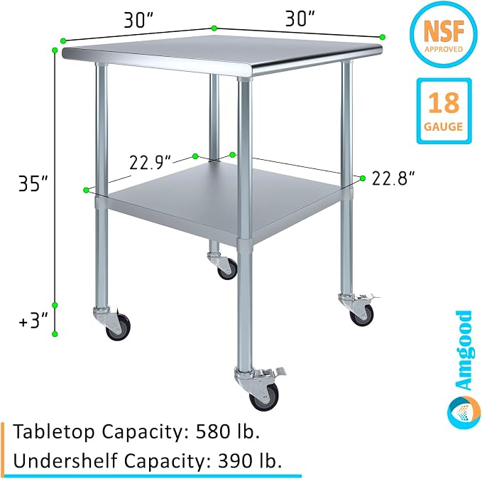 AmGood 30" Long x 30" Deep Stainless Steel Table - Image 3