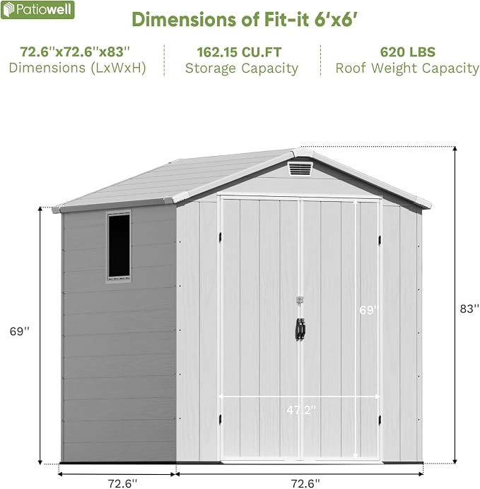 Patiowell 6X6 FT Outdoor Storage Shed - Image 2