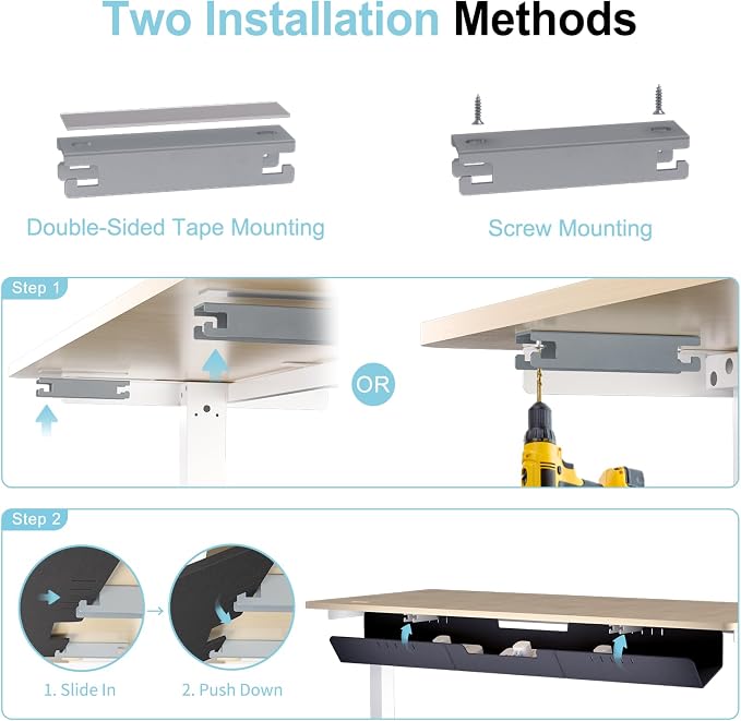 Cable Management for Under Desk, 47.2" Standing Desk Cord Management Tray - Image 6