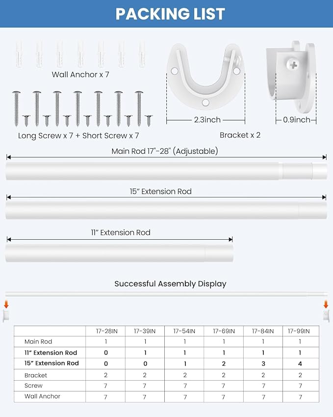 2 PACK Closet Rods for Hanging Clothes, 17 to 39 Inches Stepless Adjustable - Image 7