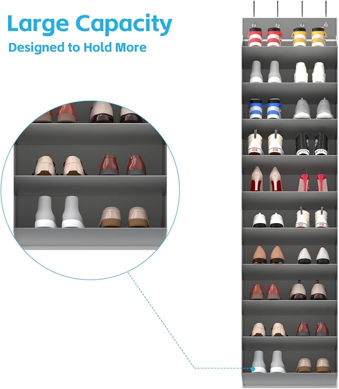 REGELETO 10 Tiers Large Size Over Door Shoe Organizer Storage, Hanging Shoe Rack - Image 5