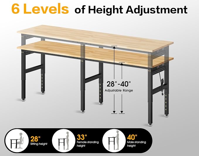 96” Heavy Duty Workbench, 5000 LBS Capacity Adjustable Work Bench - Image 4