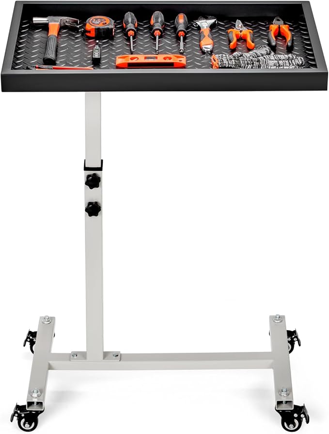 Adjustable Work Table with Wheels, Mechanic Rolling Tool Tray Table by OLBRUS