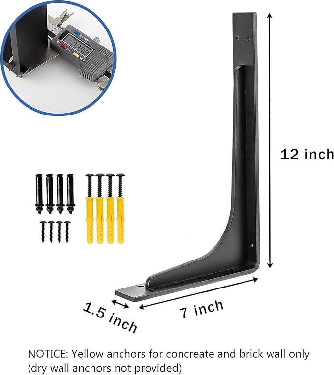12"x 7"Shelf Bracket, L Shelf Brackets, max Load 300lbs, Vertical Angle - Image 2