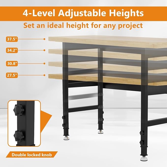 60" Adjustable Height Work Bench, Heavy-Duty Thicker Workbench, 2000 LBS Load - Image 5
