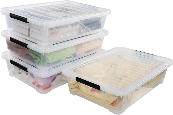 4-pack 40 Quarts Large Shallow Storage Bins, Plastic Under Bed Box Totes - Image 7