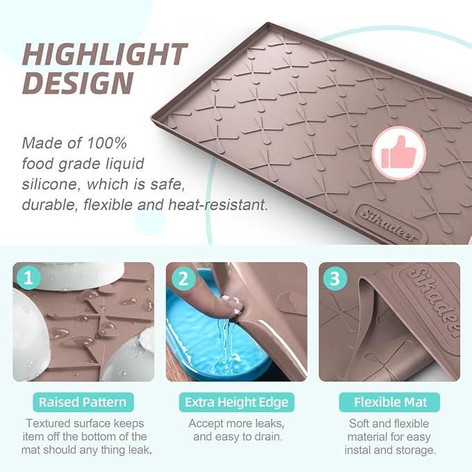 SIKADEER 22" x 19" Under Sink Mat Waterproof, Silicone Mat Kitchen Drawer Shelf - Image 5