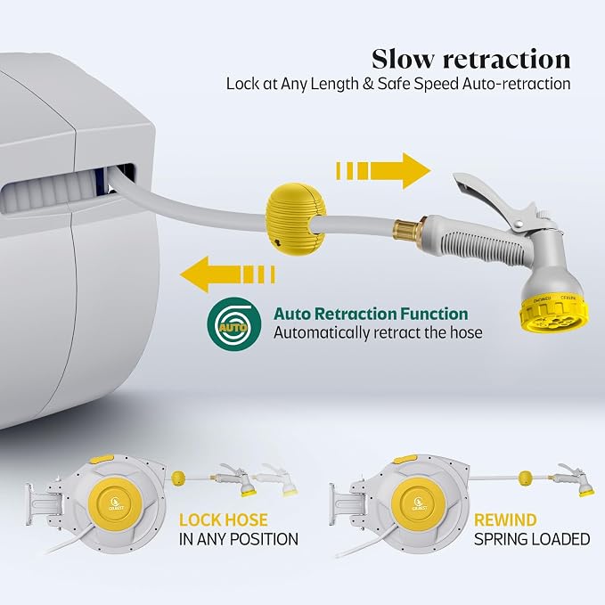 130 ft x 1/2" Retractable Garden Hose Reel, Heavy Duty Water Hose Reel Wall - Image 2
